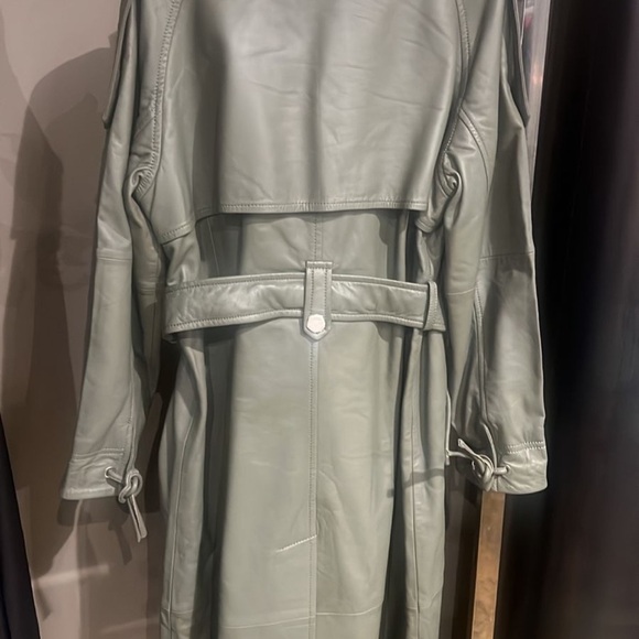 2nd day gray with green undertones leather Trench Coat - Picture 2 of 10